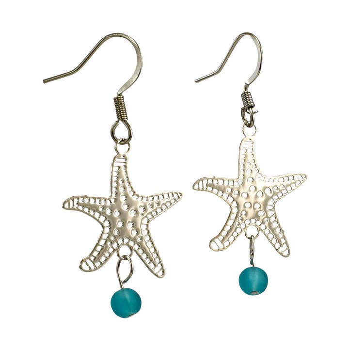Boucles d'oreilles étoile de mer en filigrane en verre de plage pour la vente par Snazzy and Co