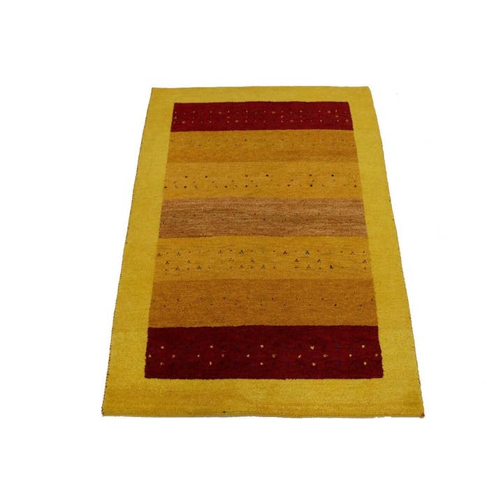 Tapis Indo-Gabbeh tribal géométrique jaune doré 4x6 pour la vente par Magic Rugs Inc.