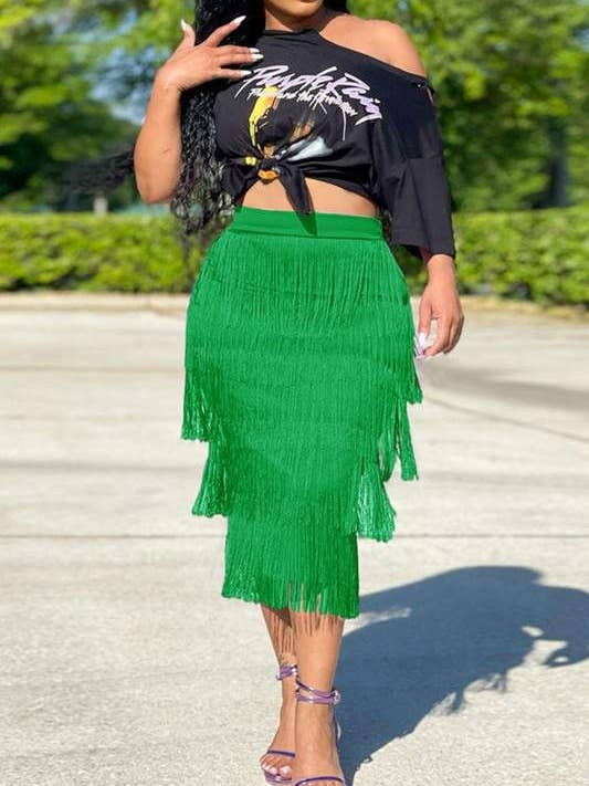layered fringe midi skirt for wholesale by Queen Fashion