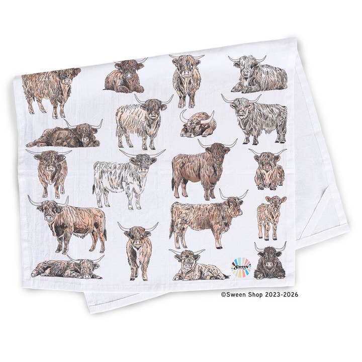 Highland Cow Tea Towel - 100% Premium Cotton Kitchen Towel for wholesale by Sween Shop