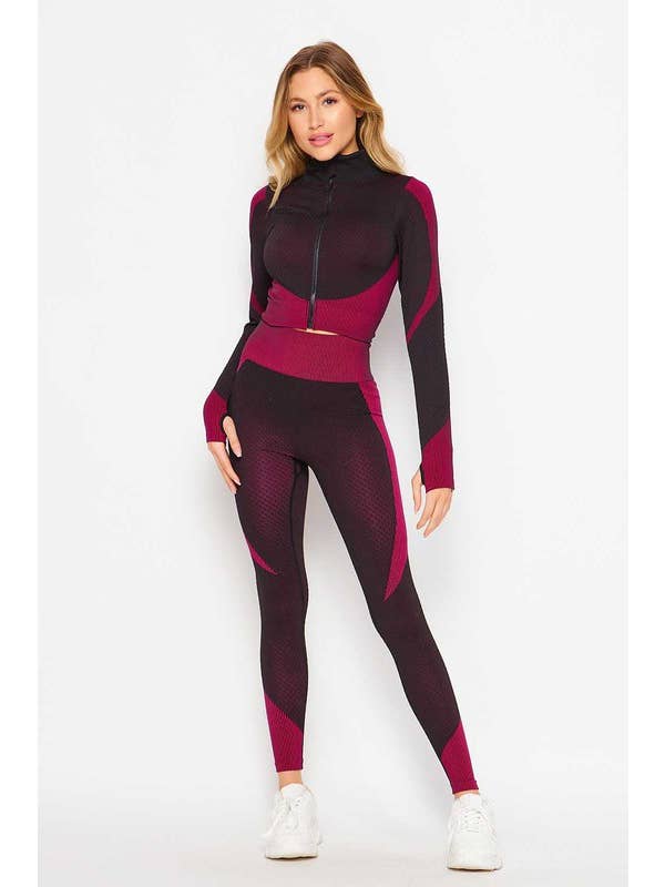 Boswell - Wholesale Activewear Set - Women's - Plus Thumbhole Mock Neck Top Legging Set5