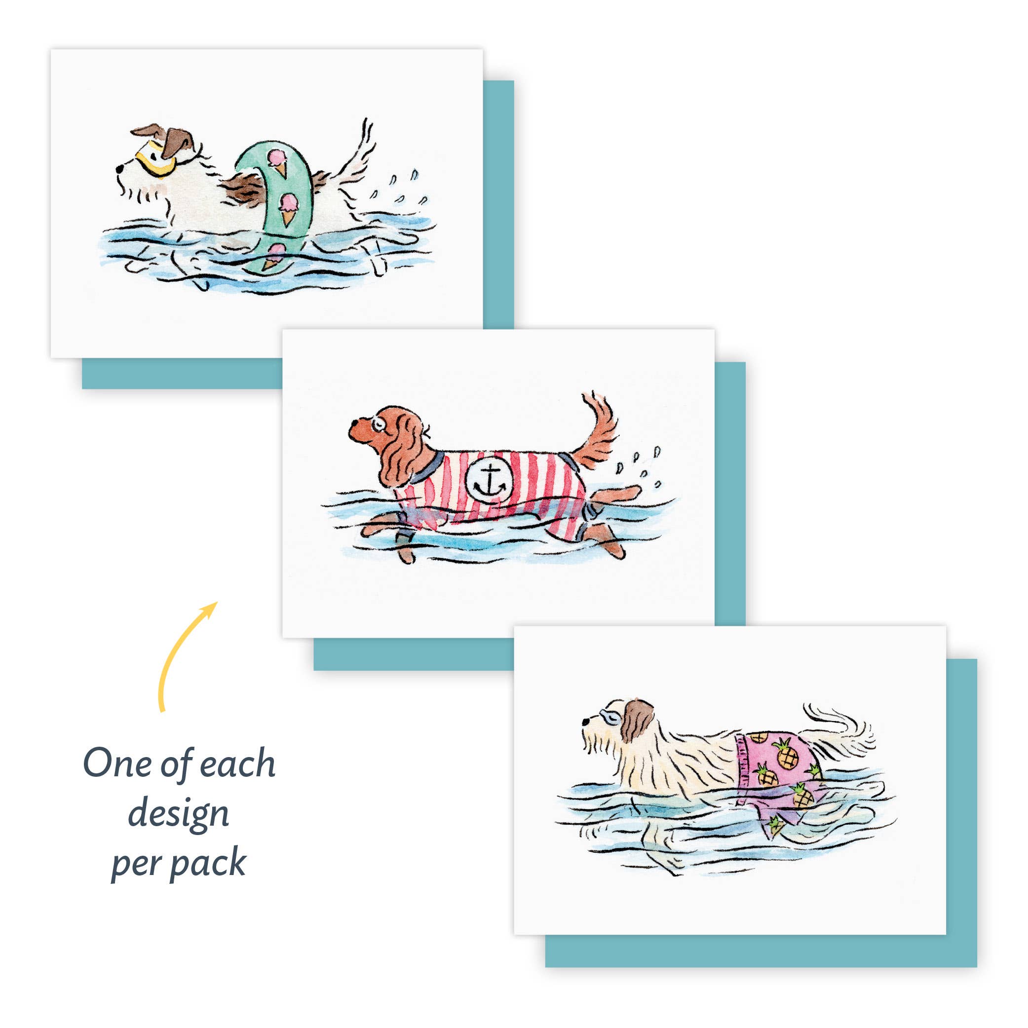 Independent Puppy - Wholesale Stationery/Notecard Set - Swimmy Pups Mini Note Cards, Set of 6 | 2.5 x 3.5"4