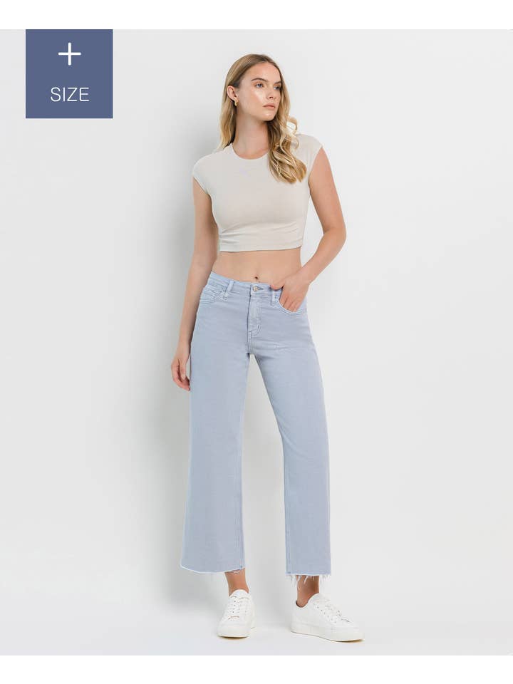 GRAY DAWN PLUS SIZE HIGH RISE CROP WIDE LEG JEANS T5872GRD-P for wholesale on Faire
