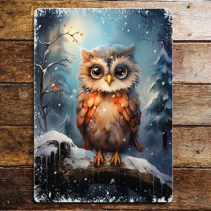 Owl Eyes Winter Wall Art Lifestyle Metal Sign Plaque for wholesale by The British Metal Signs Company