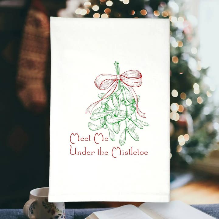 Green Bee Tea Towels - Wholesale Tea Towel - Meet Me Under Mistletoe Towel | Tea Towel | Xmas Dish Towel2
