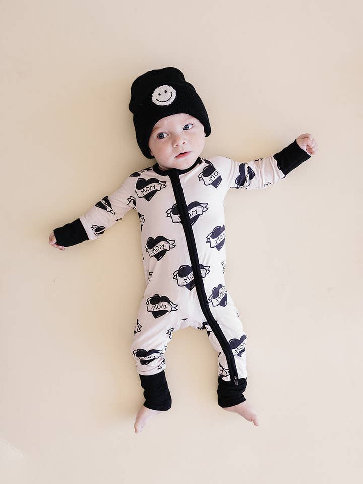 Bamboo Zip Romper | Mom Tattoo for wholesale by Lucky Panda Kids