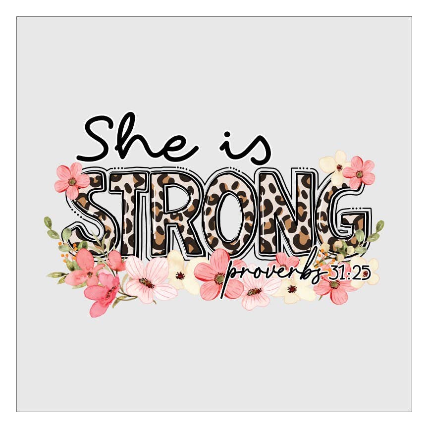 Flawless Transfers – Papel transfer para sublimação por atacado – Ela é Forte - Transferência DTF de Estampa Floral de Leopardo Pronta para Impressão