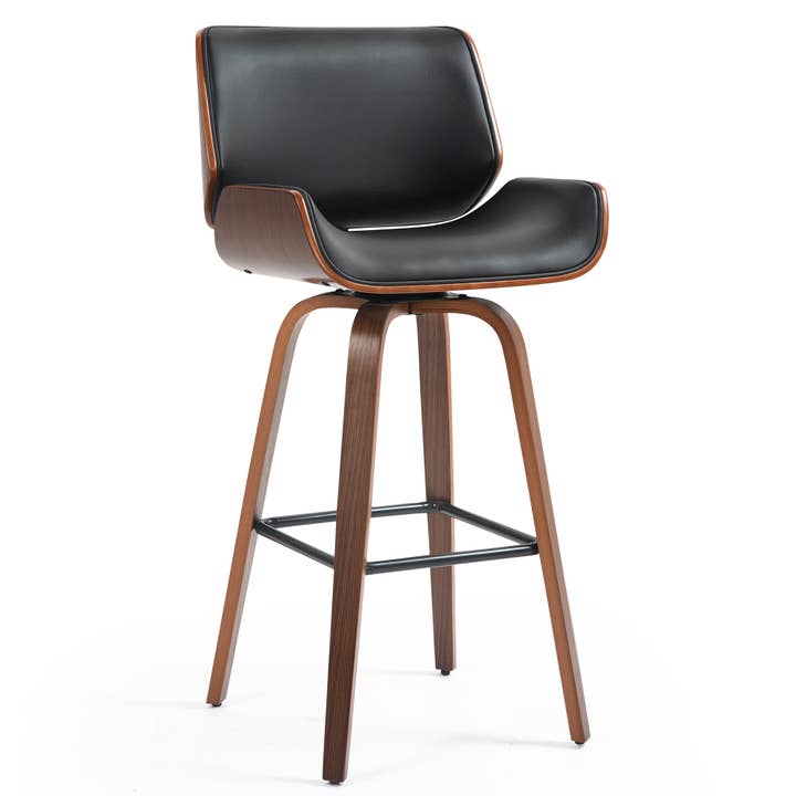 Beate Black Faux Leather Bar Stool with Walnut Wood Legs for wholesale by Glamour Home