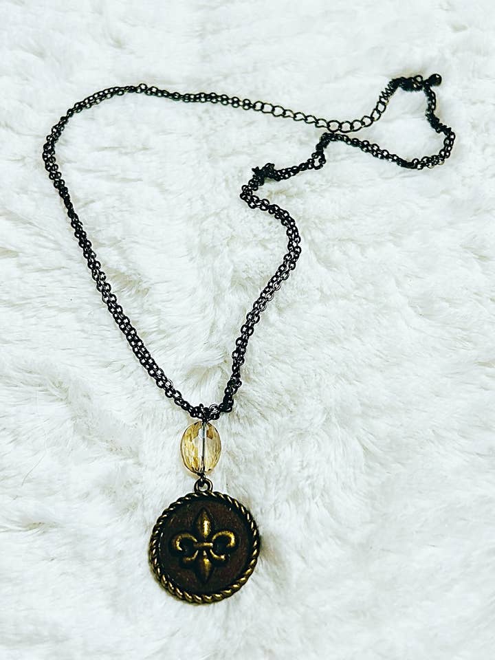 Bronze Fleur de lis Swarovski Necklace for wholesale by Petals Jewelry Designs By Brandi Crain