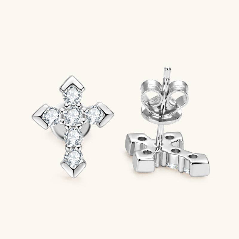 Perimade & Co. LLC - Vente Clous d'oreille - Petites boucles d'oreilles clous croix en moissanite en argent sterling 9253