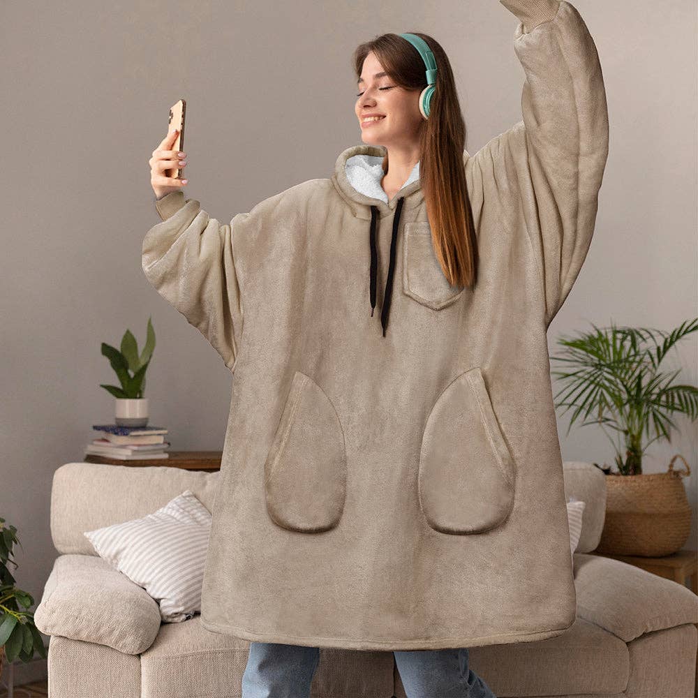 Pavilia - Wholesale Hoodie - Women's - Chest Pocket Sherpa Hoodie Blanket - Patch Pocket (Regular / Long)82