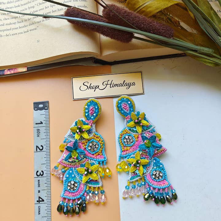 ShopHimalaya - Wholesale Dangle Earrings - Handmade Blue Colorful Beaded Earrings Statement Dangle5
