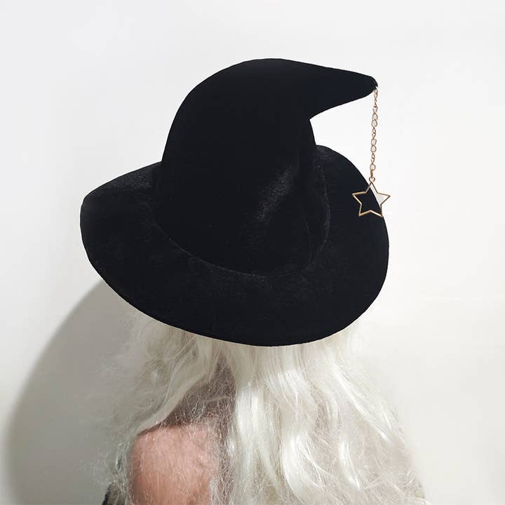 MKS America - Wholesale Cloche Hat - Women's - Halloween velvet star party pointed witch hat5