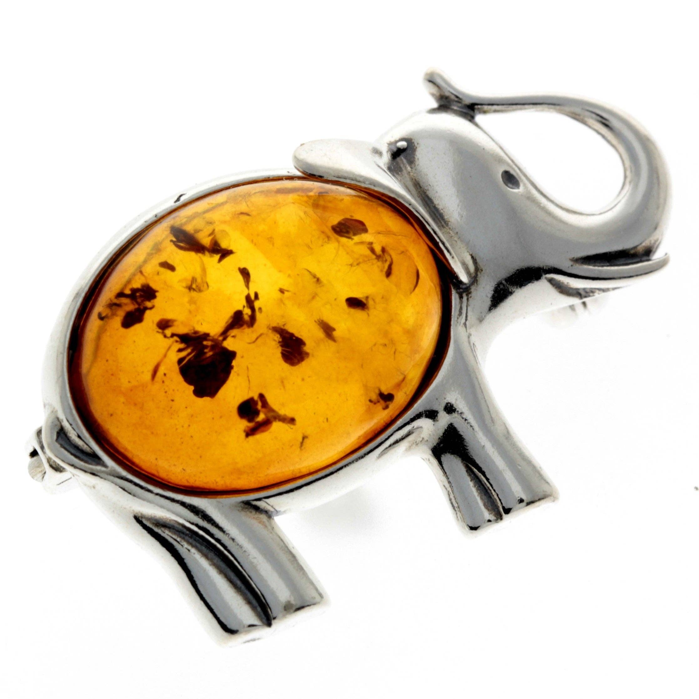 SilverAmber Jewellery - Wholesale Brooch - 925 Sterling Silver & Baltic Amber Elephant Brooch - 40103