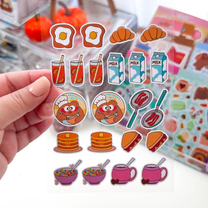 Pochistudios - Wholesale Sticker - Breakfast Time With Pochi Bear Matte Vinyl Sticker Sheet1
