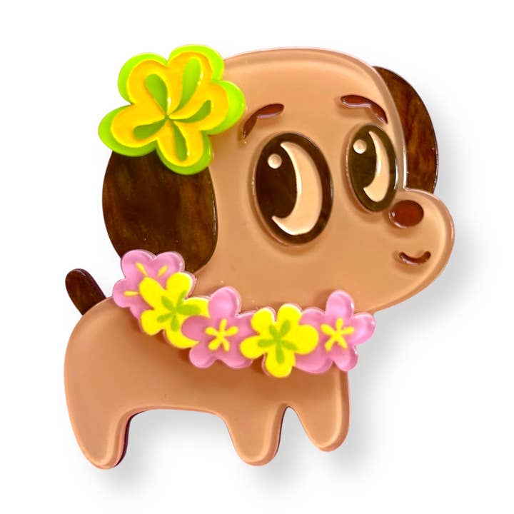 Polynesian Pup Mini Brooch by Miss Fluff x Lipstick & Chrome for wholesale by Lipstick & Chrome