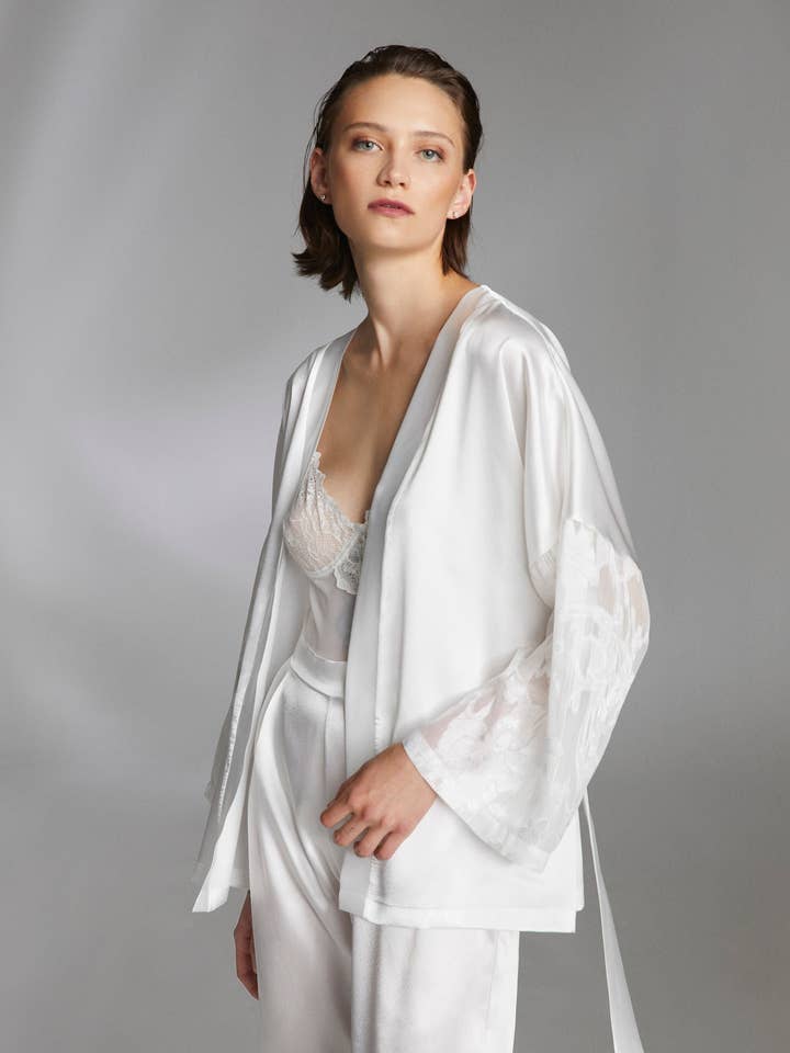 Bridal 3-Pcs Nightwear Set: Robe, Lace Bodysuit, Pajama for wholesale by UP Textiles