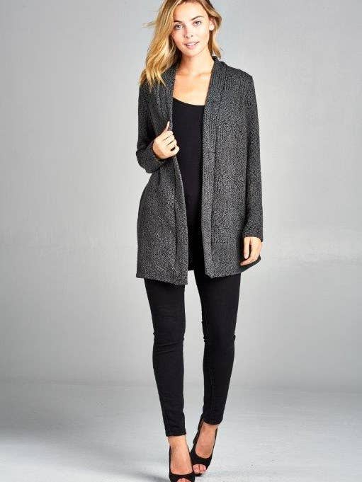 Made in USA - Åben Front Moderne Print Cardigan - Grå for engroshandel hos LKLUV