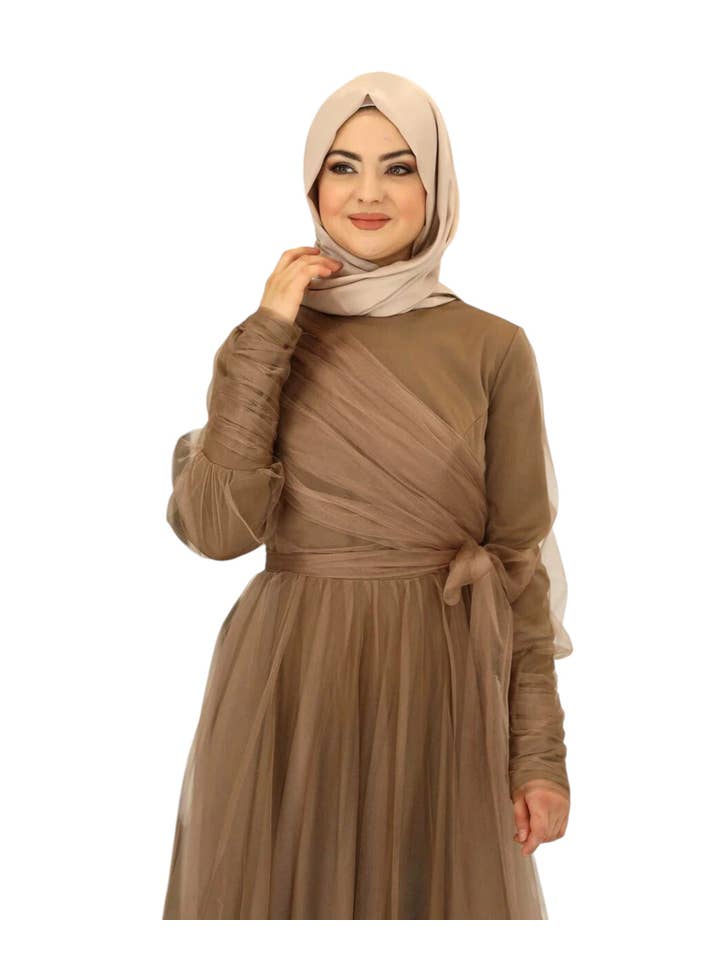 WENOR - Wholesale Dress - Women's - Tulle Dress Long-Sleeved Maxi Dress Women's Muslim Evening Dress7