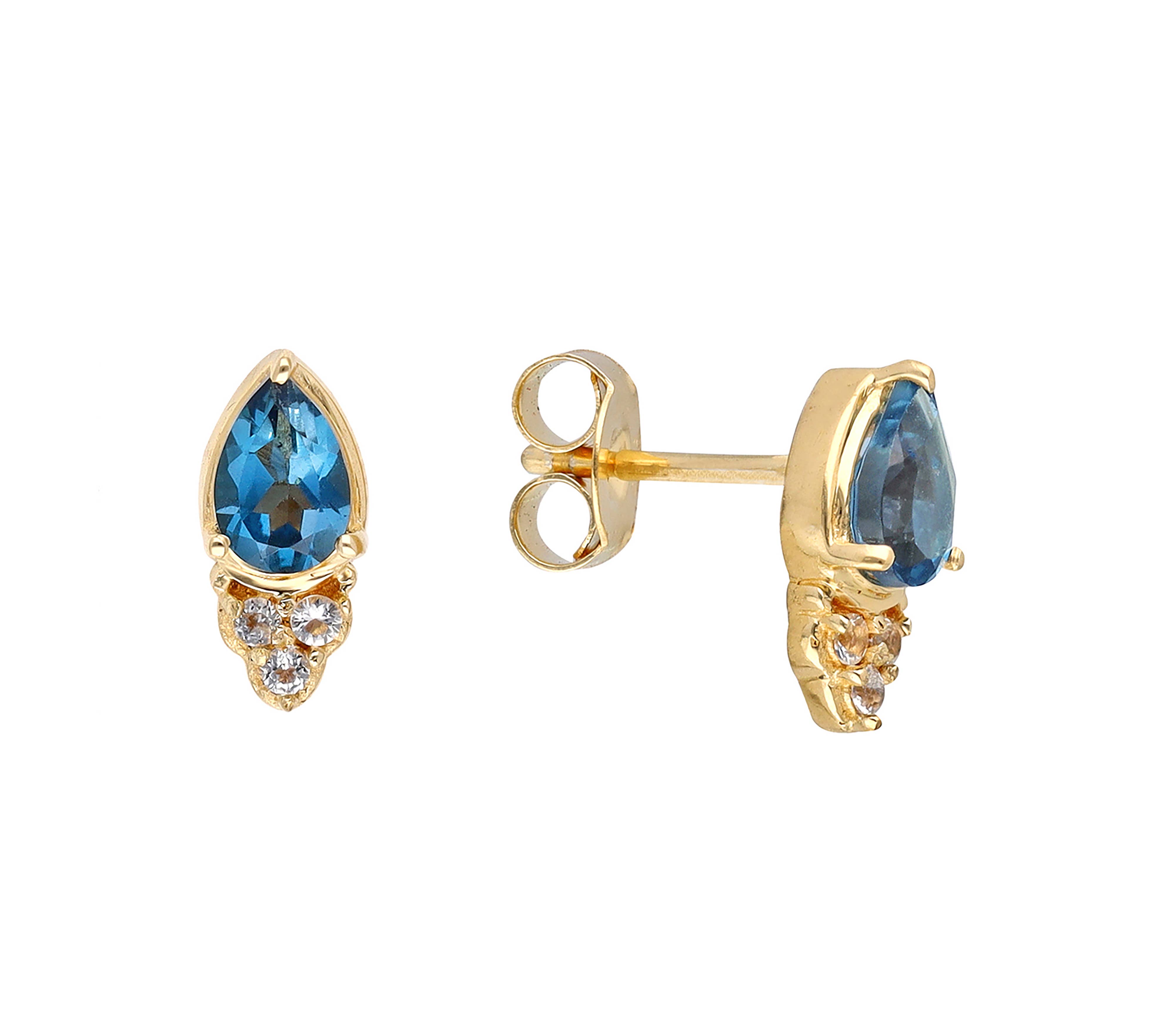 Tiramisu - Wholesale Stud/Post Earrings - 14K Gold Plated Silver London Blue Topaz Gemstone Earring2