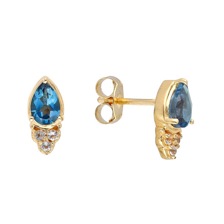 Tiramisu - Wholesale Stud/Post Earrings - 14K Gold Plated Silver London Blue Topaz Gemstone Earring2