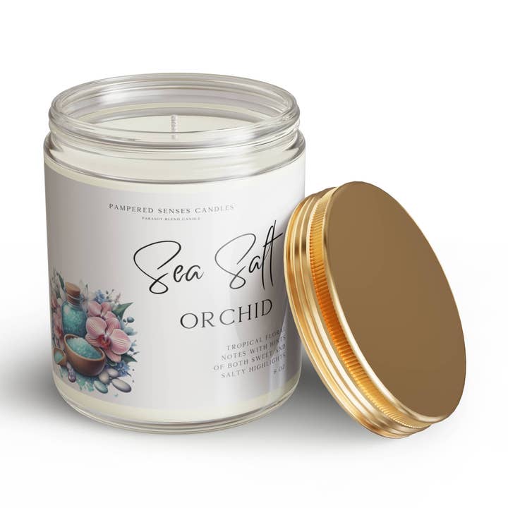 Pampered Senses Sea Salt Orchid Candle for wholesale by Pampered Senses Candles