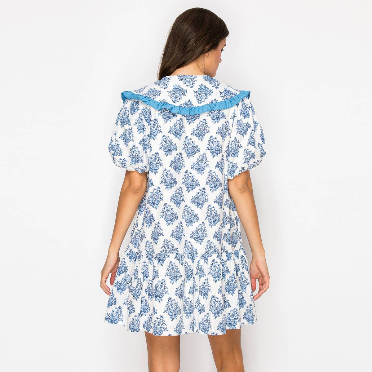 LoveWednesday - Wholesale Dress - Women's - Ajrak Print Cotton Mini Dress With Collar - LWD29157