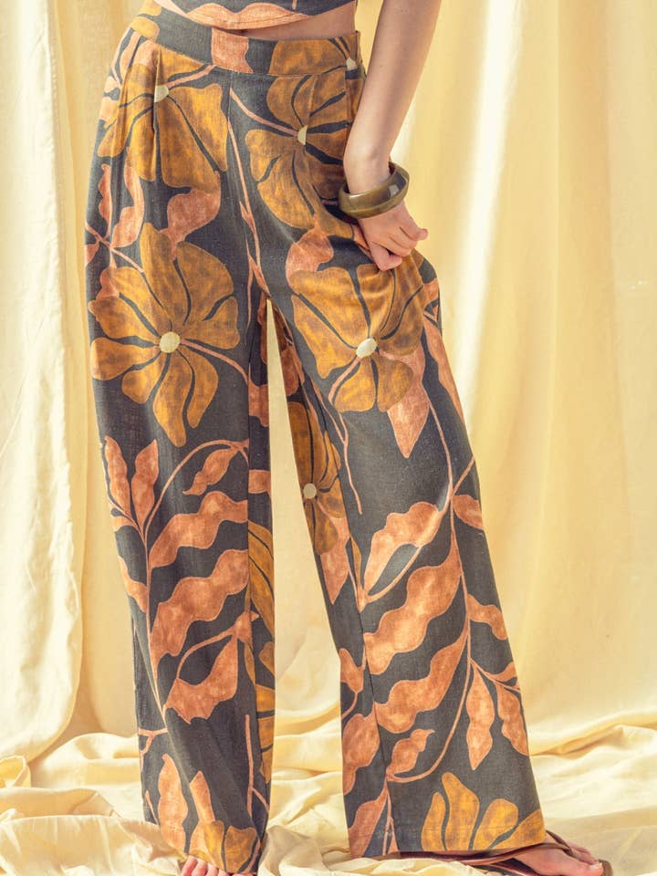 P5980ST MULTI PRINT LINEN WIDE LEG PANTS for wholesale by MIOU MUSE