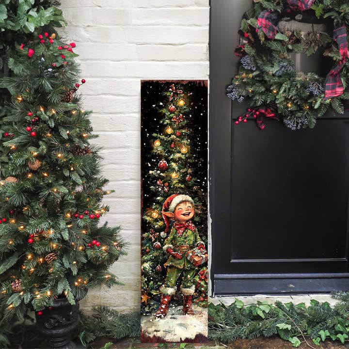 Panneau de bienvenue de lutin de Noël festif pour le porche | Décoration de fête durable pour intérieur et extérieur pour la vente par TX USA Corporation