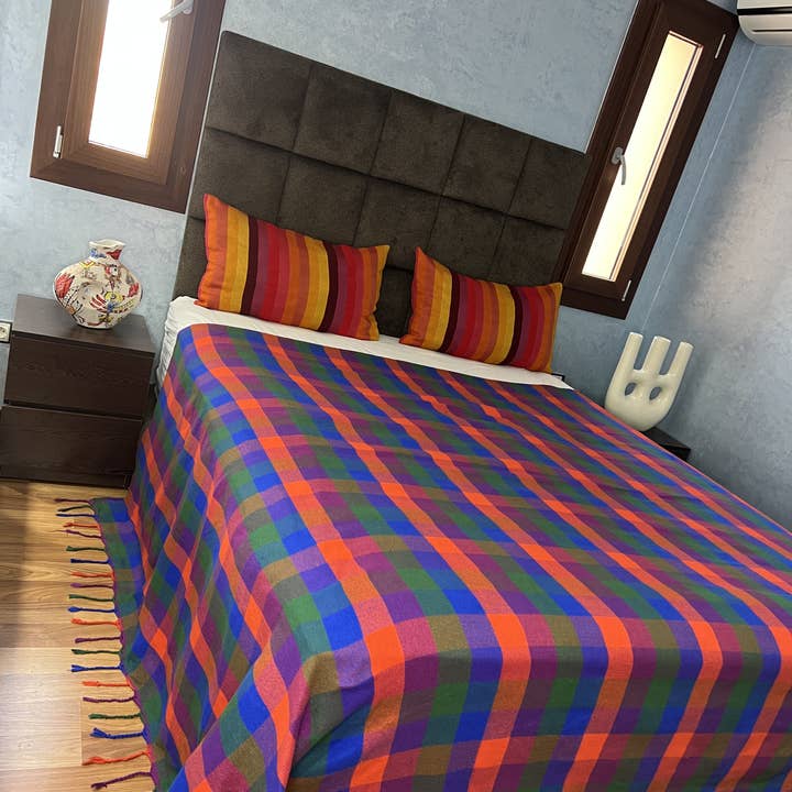 Ian Blanket — Multicolor Plaid Cotton with Tassels for wholesale by ZESS HOME