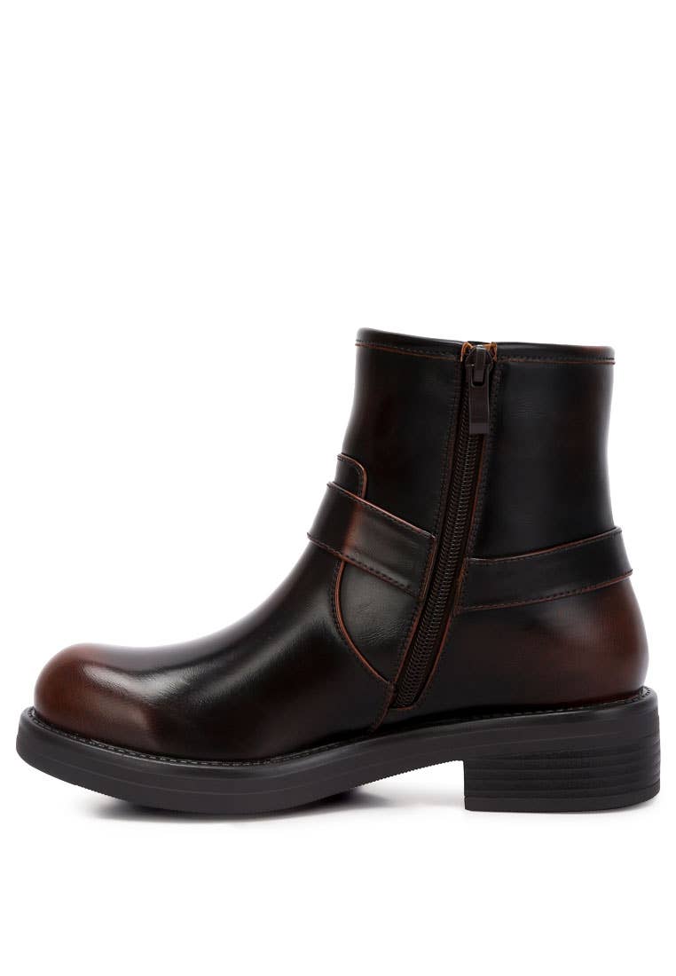 Brown Allux Brushed Faux Leather Pin Buckle Boots for wholesale on Faire5