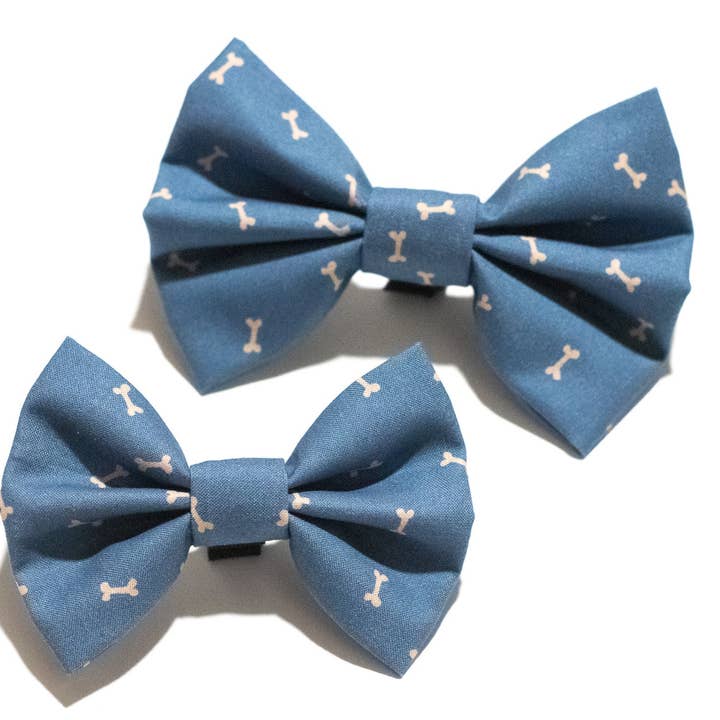 Denim Blue Dog Bones Pet Bow for wholesale by Tealight Studios