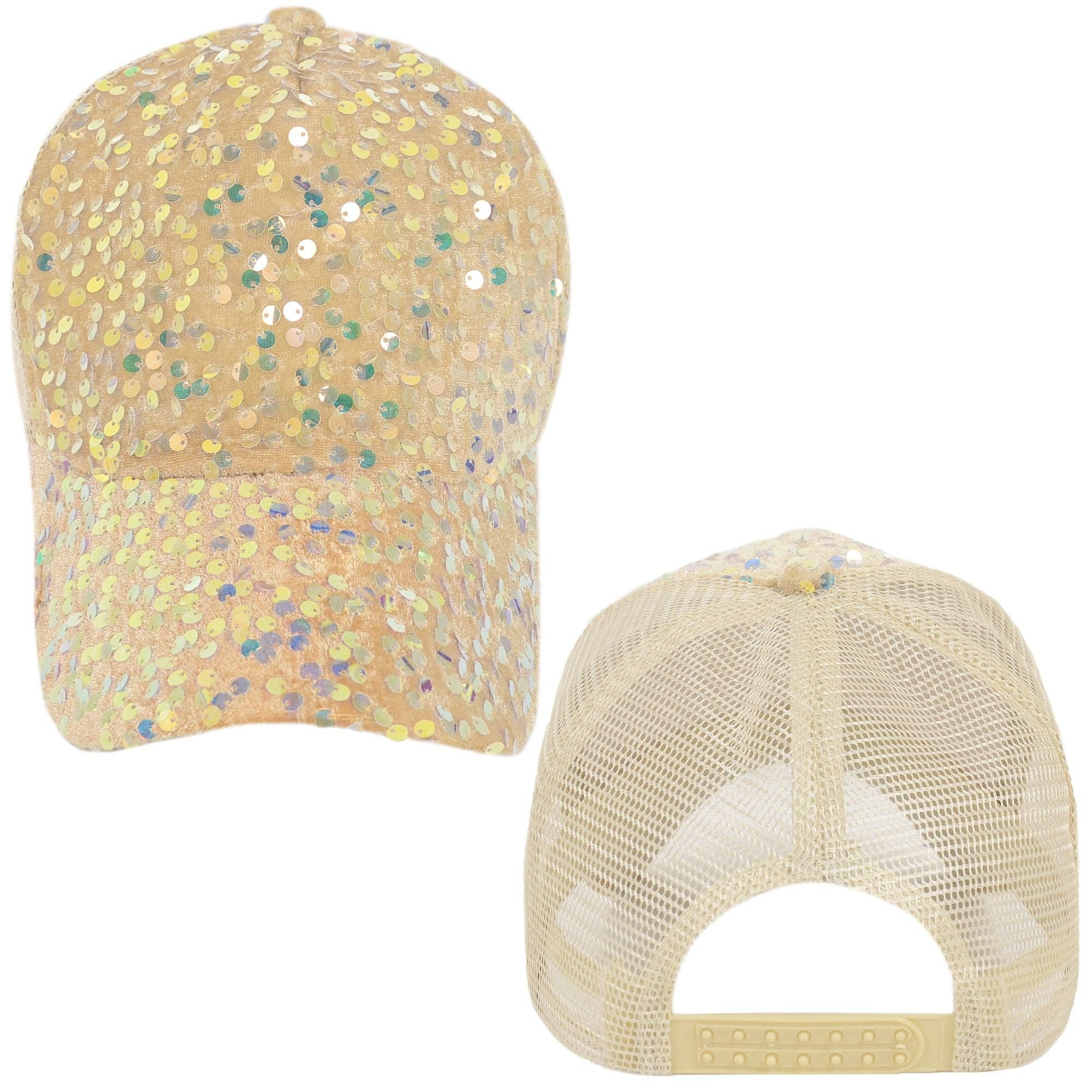AK Brand - Wholesale Ponytail Cap - Women's - Women's Sparkly Sequin Baseball Cap Messy Low Bun Ponycap13