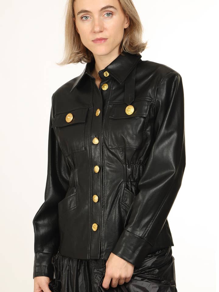 Rynkad byst multi-knapp jacka i konstläder QC4052 för wholesale av Beulah Style