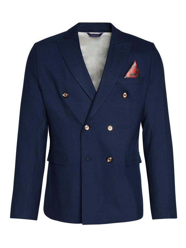 Double Breasted Fitted Stretch Blazer - Sax for wholesale on Faire0