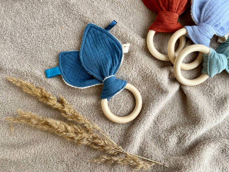 Pastel Baby – wholesale Teether (not clip-on) – Baby – Organic muslin and Bamboo baby first teether - Bunny ears5