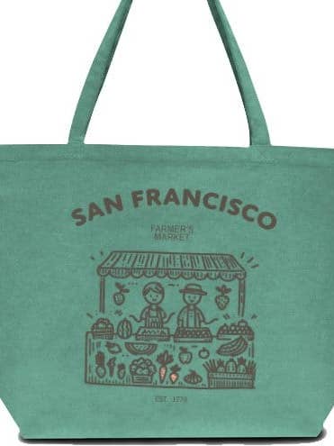 San Francisco Boerenmarkt Illustratie Tote Tassen voor wholesale door Soil Comforts