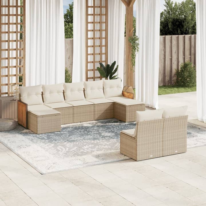 Garden Sofa Set Beige PE rattan 9 Piece Set Modular for wholesale by American Smart