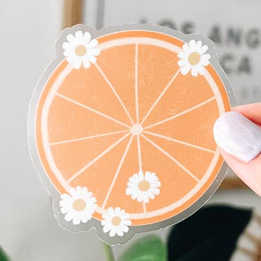 CLEAR Floral Grapefruit Boho Sticker 3x3 in. for wholesale by Jackie Design Co.