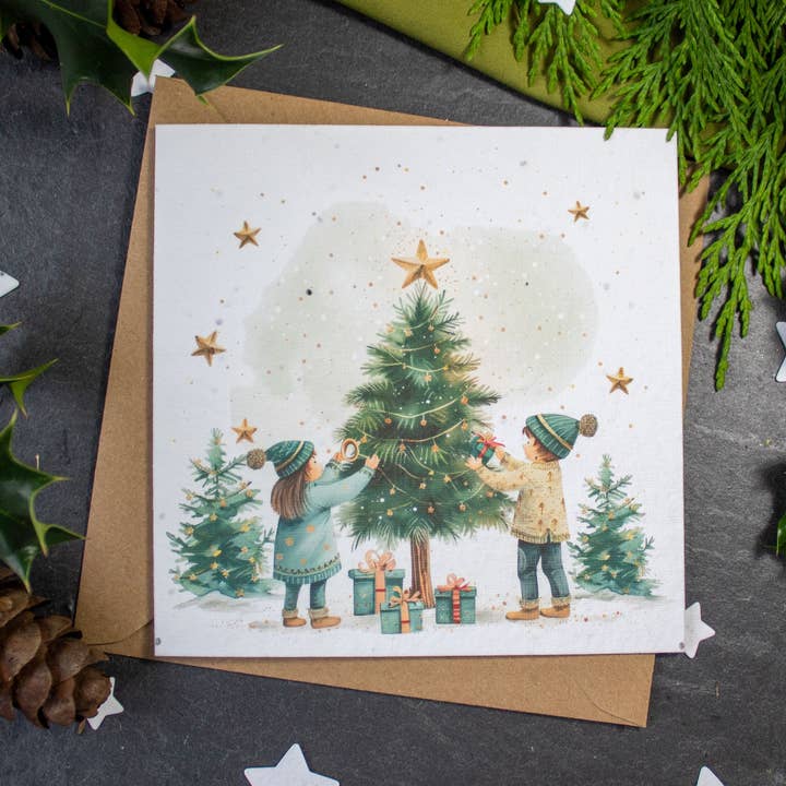 Plantable Christmas Card - Tree Decorating for wholesale by The Naughty Shrew