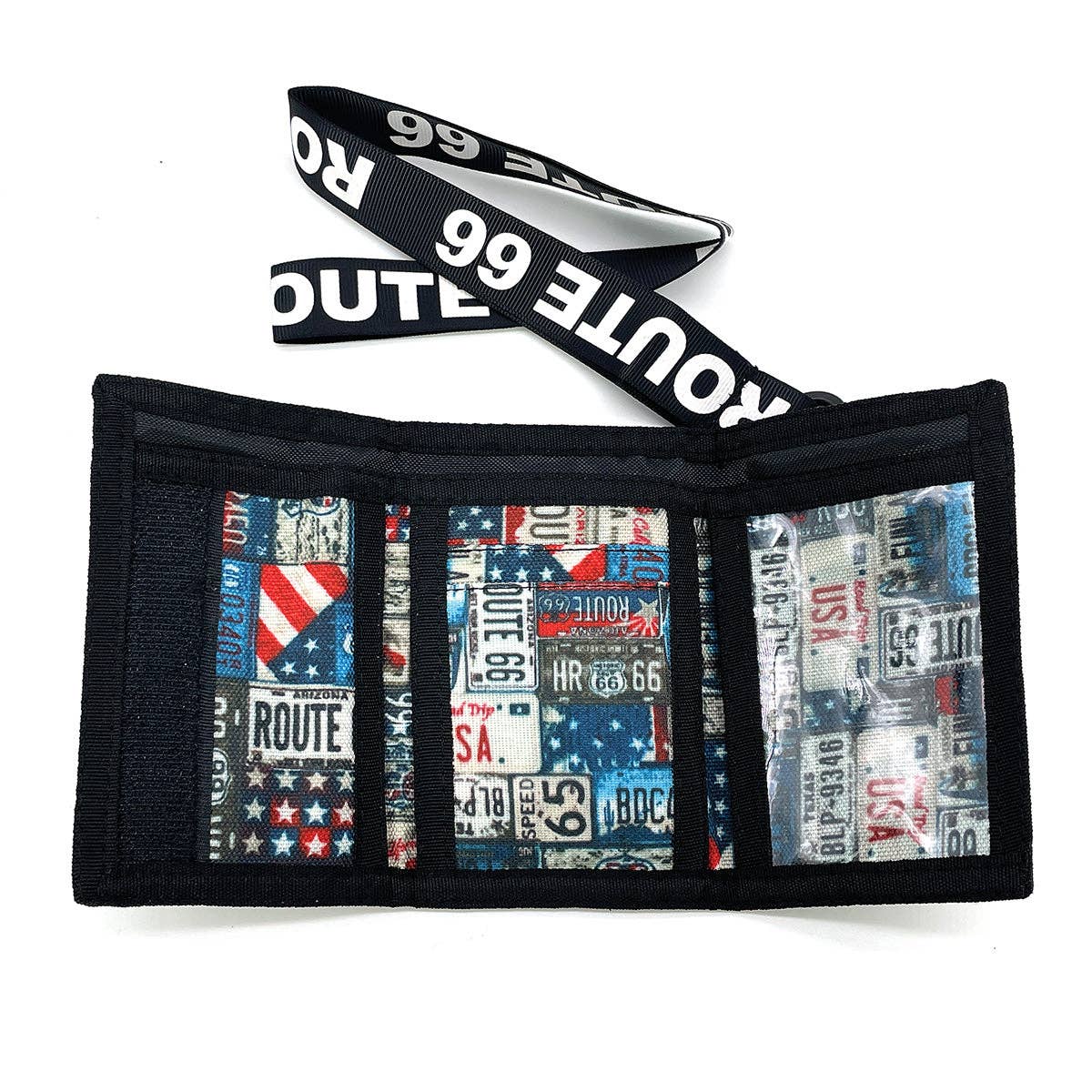 COMECO INC – Carteira - Unissexo por atacado – Carteira de Nylon Gráfica Route 66 com Cordão4