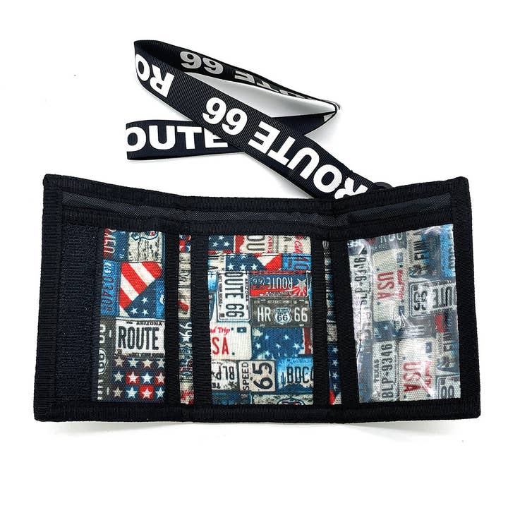 COMECO INC – Carteira - Unissexo por atacado – Carteira de Nylon Gráfica Route 66 com Cordão4