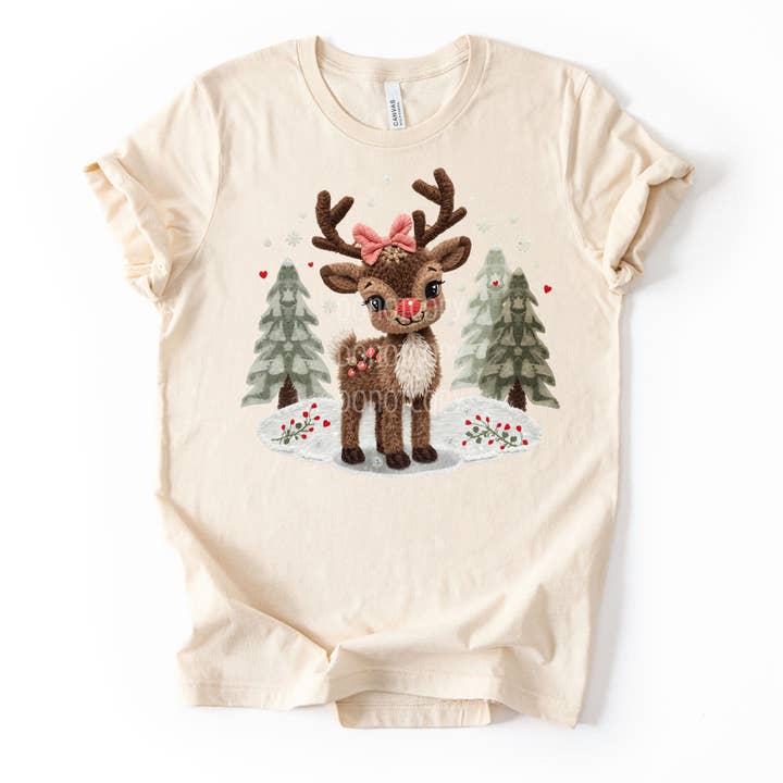 Blue Moon Apparel - Wholesale Graphic Sweatshirt - Women's - Viral Yarn Reindeer Scene Top Printed Women Faux Embroidery1