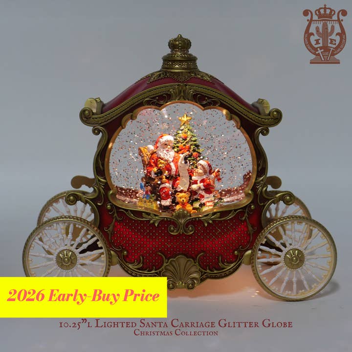 10.25"L Lighted Santa Carriage Glitter Globe, Xmas Decor for wholesale by IEGIFT