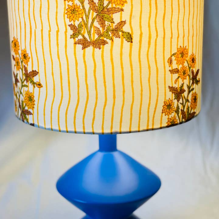 Olive and Limpet - Wholesale Lamp Shade - 10 inch Drum Lampshade. Indian Block print from Jaipur. Harvest Gold, Ginger, and Olive Floral Stripe.3