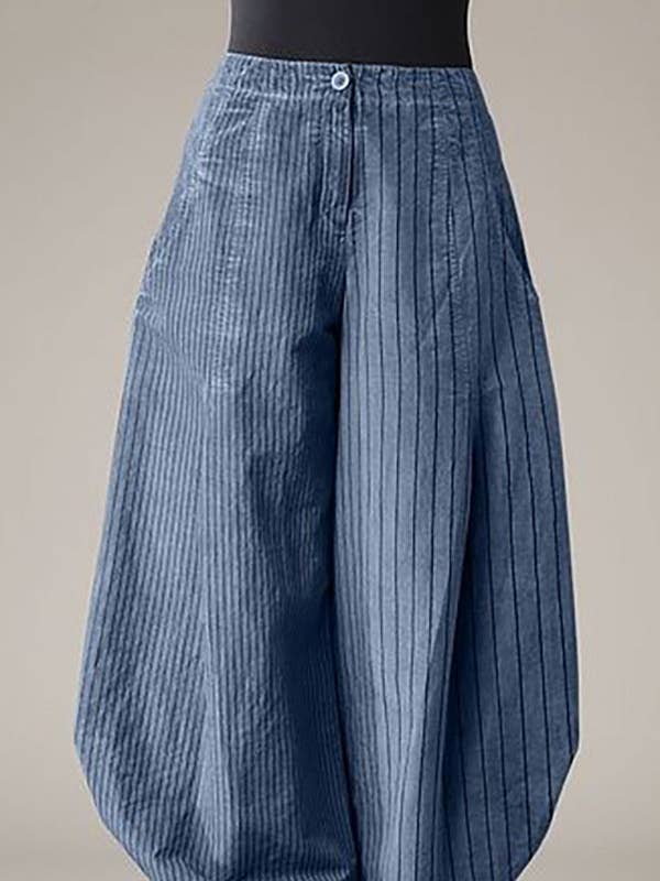 BLUE Harem Pants Loose Buttoned Striped Pants Trousers for wholesale on Faire1
