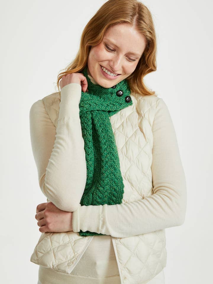 Ballina Aran Buttoned Loop Scarf - Green for wholesale by Aran Woollen Mills