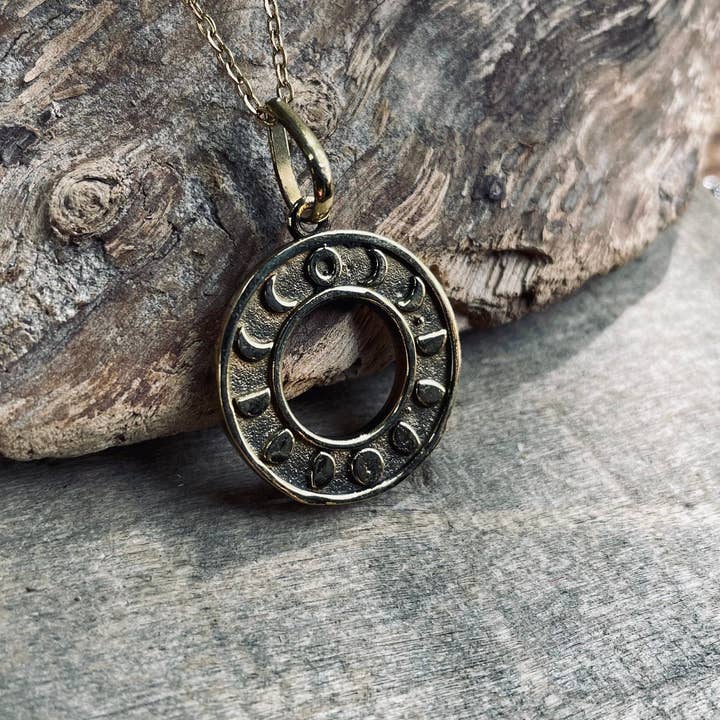 Kaali Boutique - Wholesale Pendant/Charm Necklace - Lunar Calendar Necklace / Moon Phases / Hypoallergenic / Gold / Yoga / Reiki / Boho / Hippie / Rustic / Ethnic / Crystals / Third Eye /4