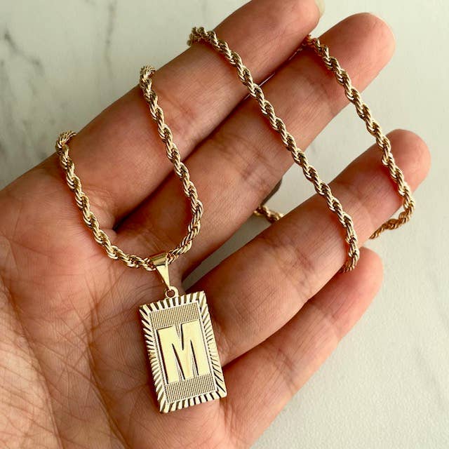 18K Gold Filled Rope Chain Initial Necklace for wholesale by Good Karma Designs
