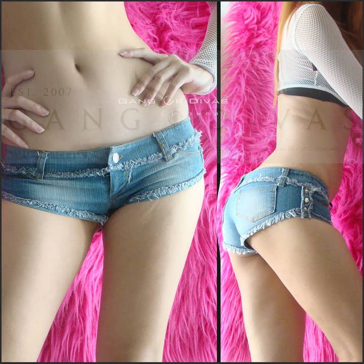 Light Blue denim shorts, Micro shorts with stud side for wholesale by GANG OF DIVAS
